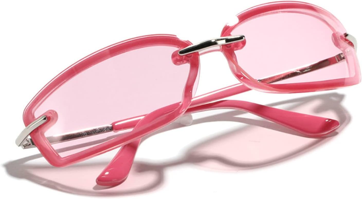 

Солнцезащитные очки Willochra One Piece без оправы в стиле Y2K для женщин, модные серебристые зеркальные солнцезащитные очки для мужчин, хип-хоп панк-очки из сплава, Pink