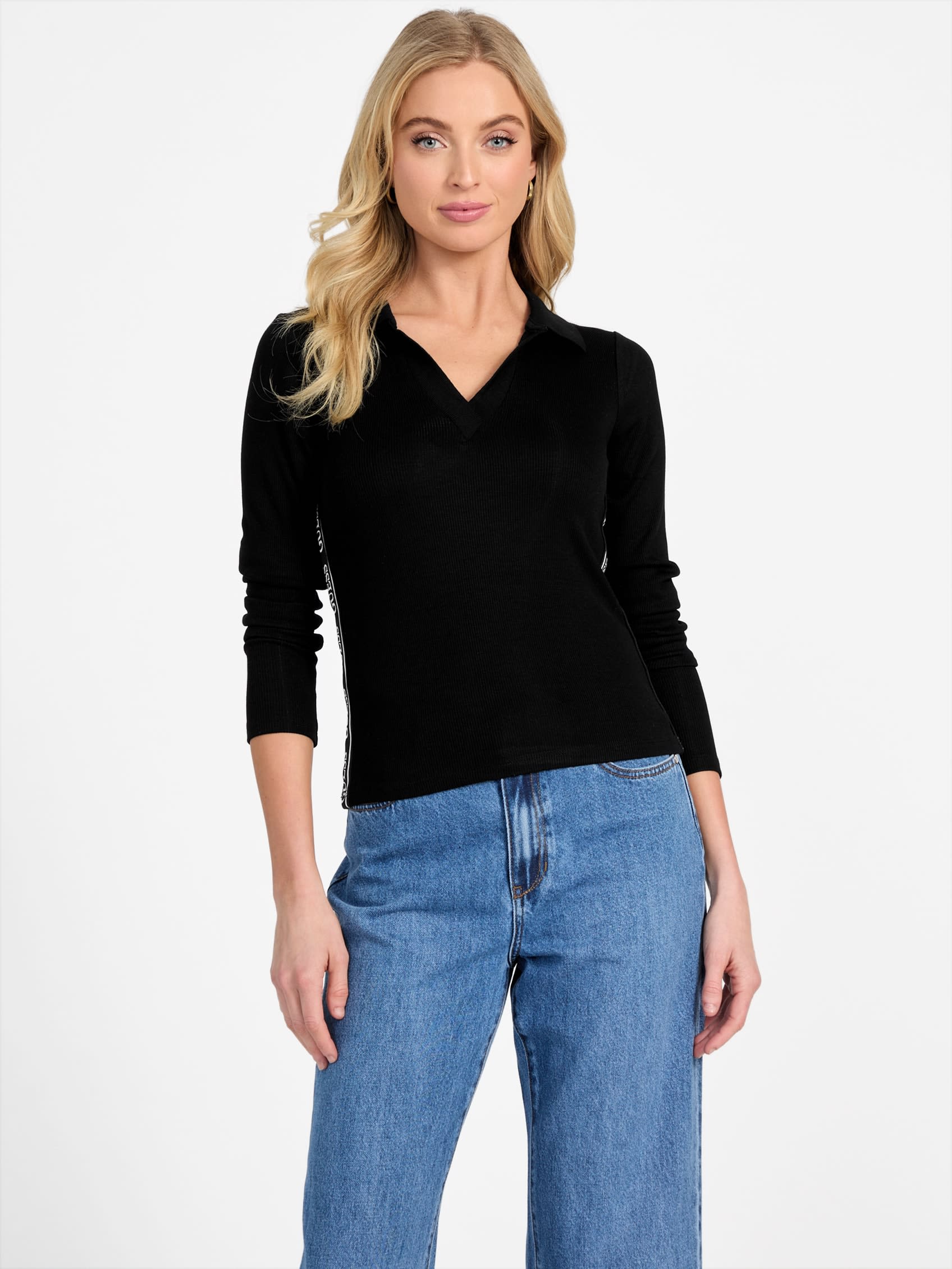 

Топ Page с длинными рукавами в рубчик Guess Factory, черный