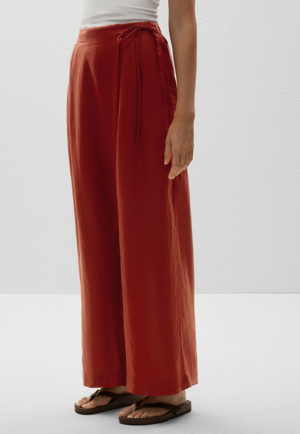 

Брюки LINEN WIDE STRAIGHT-LEG WITH WRAP SARONG OYSHO, темно-красный
