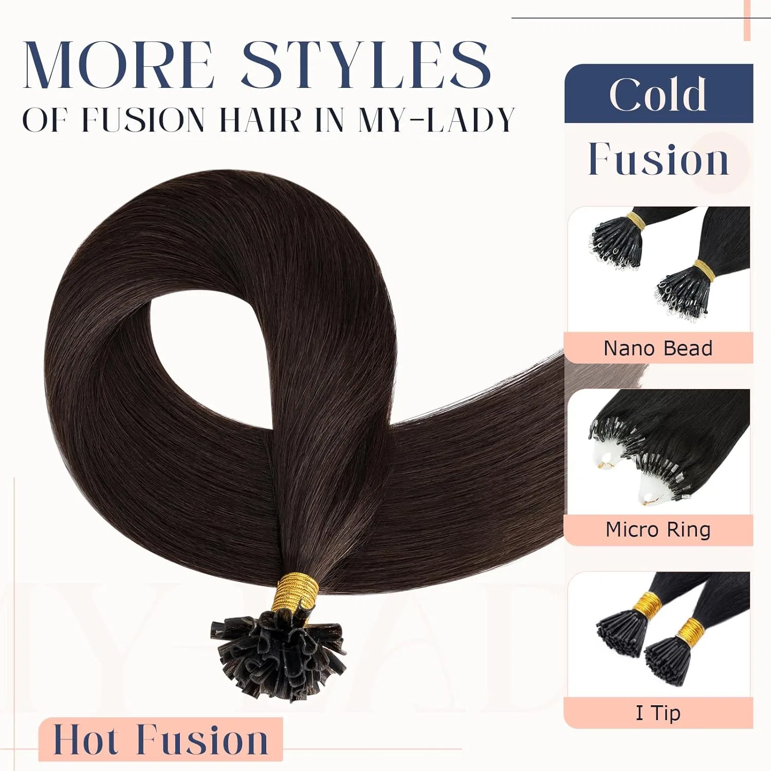 Наращивание волос MY-LADY Real Hair Extensions 60 см My-Lady, 2-02 Dark Brown — фото 4