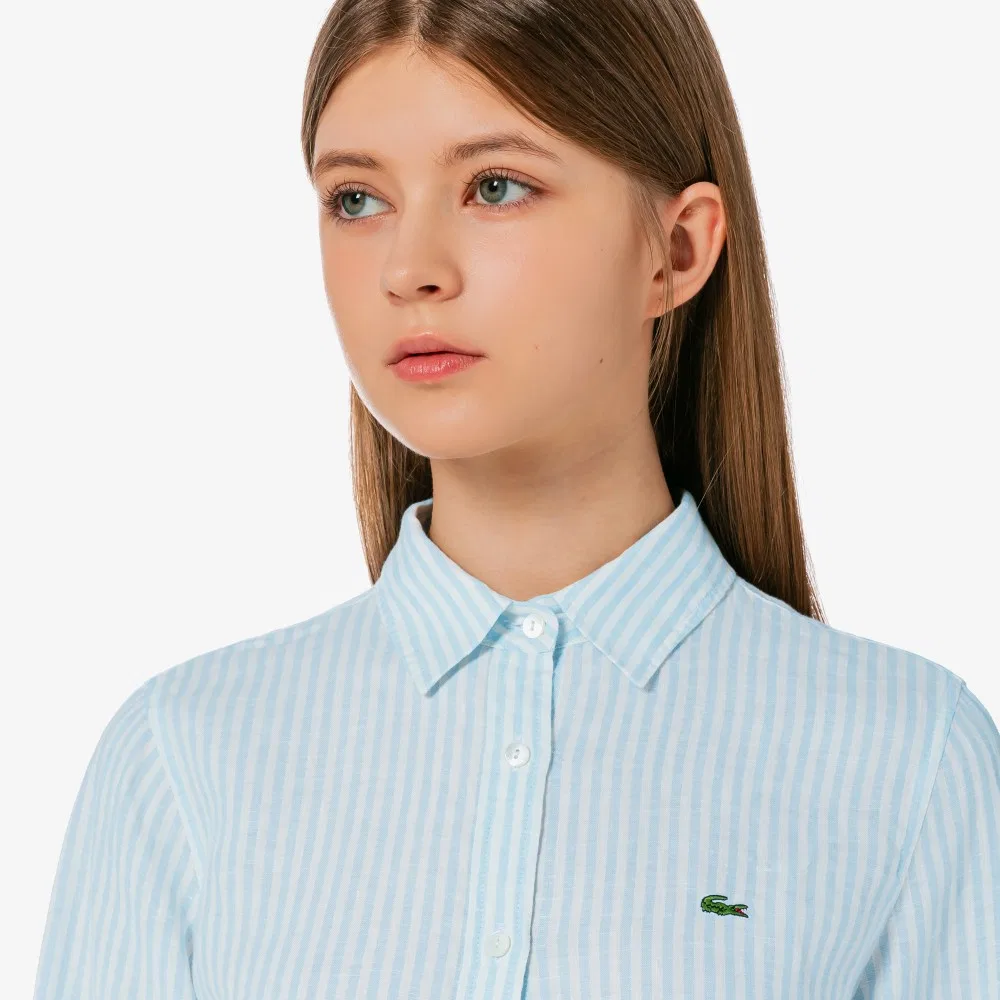 Рубашка Lacoste льняная небесно-голубая — фото 3
