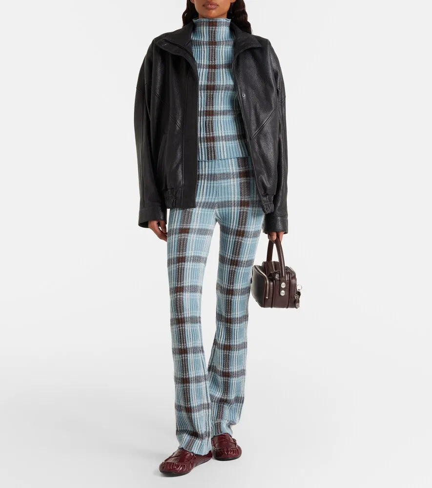 Узкие брюки из шерстяной смеси в клетку Acne Studios, синий — фото 2