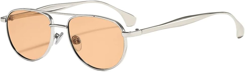 

Солнцезащитные очки с двойной перемычкой овальной формы для женщин и мужчин, в стиле ретро, ​​роскошные, модные, с защитой от УФ-излучения UV400 TVTBBVV, Silver Orange