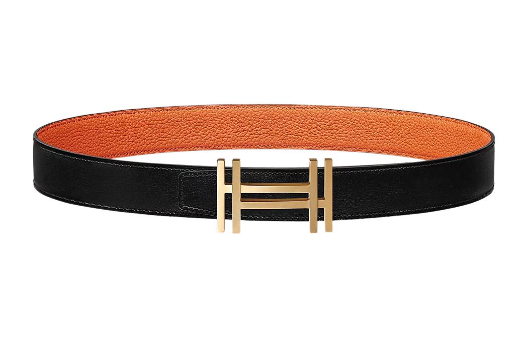 

HERMES Женский кожаный ремень из коровьей кожи черно-оранжевый шириной 3.2 см, Black/Orange