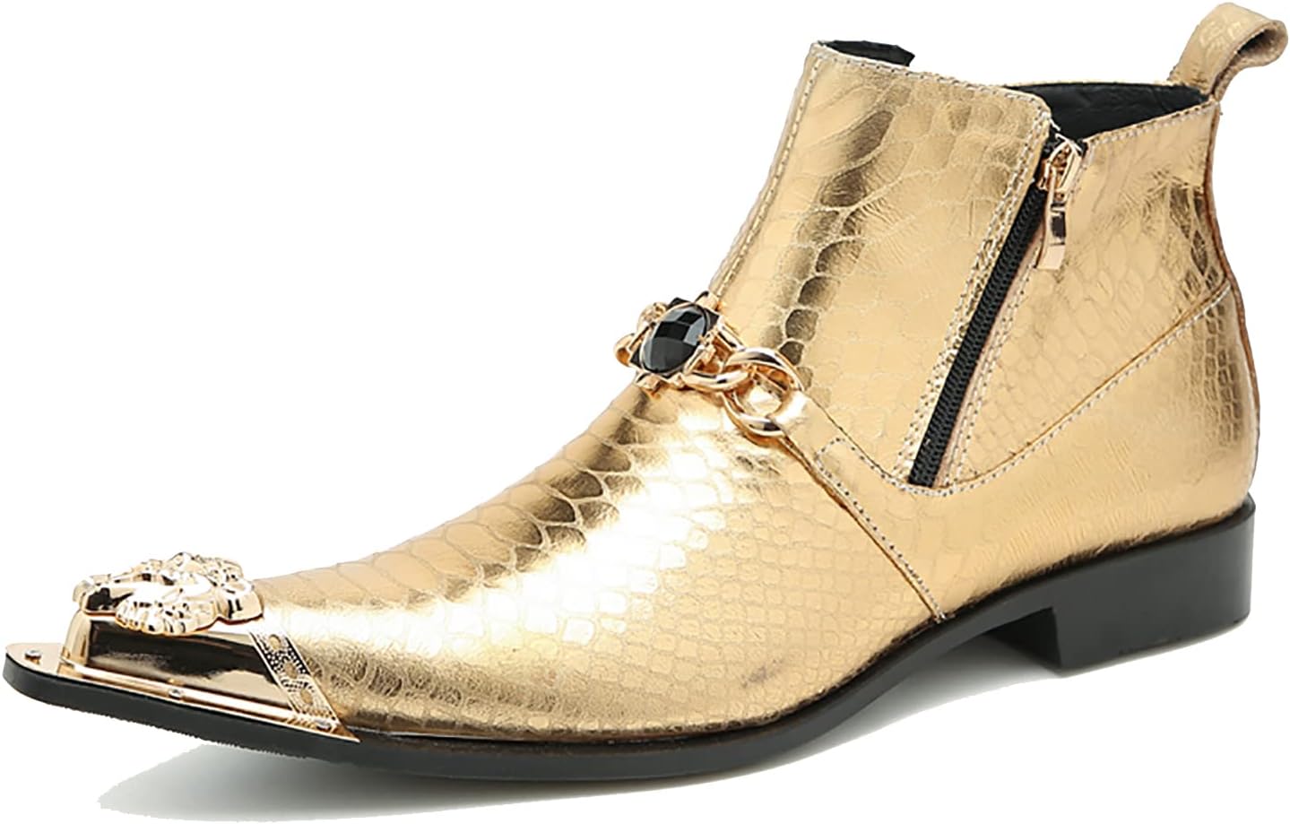 

Мужские ботинки Chelsea Santimon, повседневные туфли на щиколотке, натуральная кожа, металлический носок, двойная молния, золотая цепочка, вестерн-стиль, модные ботинки для выпускного, свадьбы, свадебного смокинга, вечеринки, для певцов и ковбое...