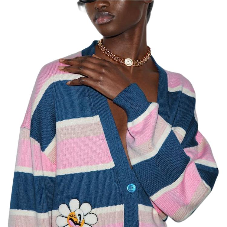 Кардиган (WMNS) Gucci Striped Cotton Wool Cardigan With Patch 'Multicolor' 782216-XKDZ1-4915, розовый — фото 4