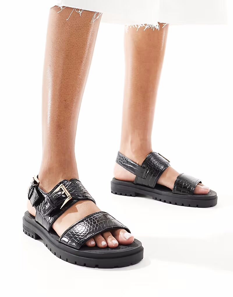 Спортивные сандалии Fuel ASOS DESIGN из кожи крокодила черного цвета