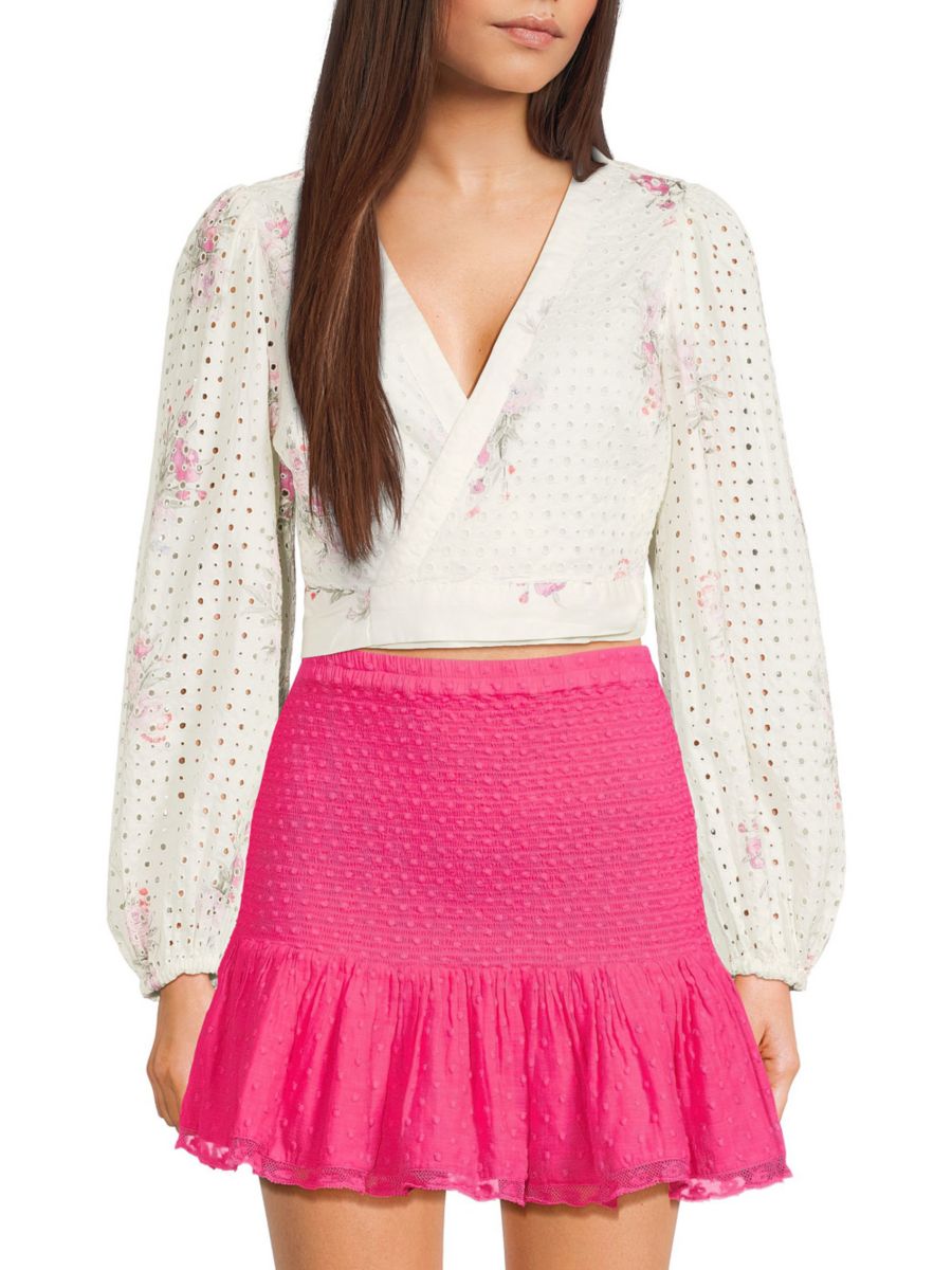 

Укороченный топ Kinza Schiffli Wrap LoveShackFancy, цвет Spanish Pink