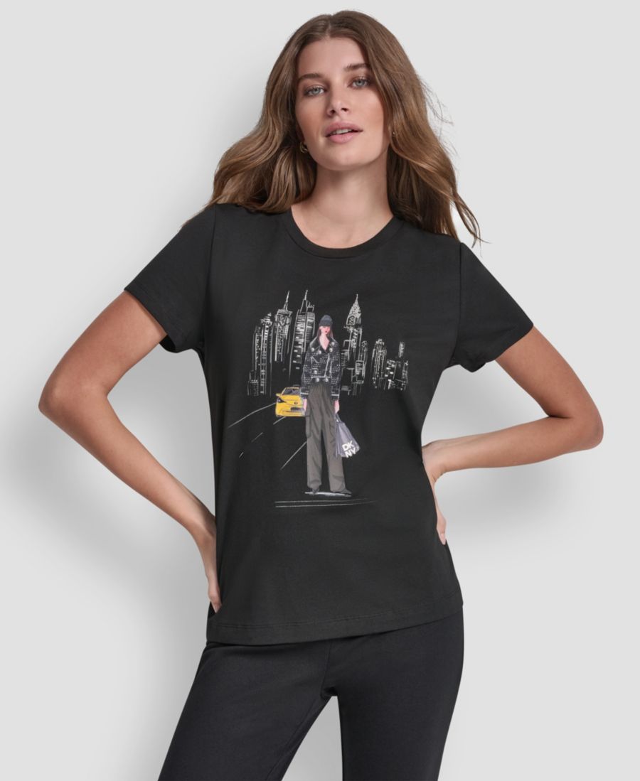 

Женская футболка Stud Moto с коротким рукавом и надписью "Разговорная тема" DKNY, Black, Черный, Женская футболка Stud Moto с коротким рукавом и надписью "Разговорная тема" DKNY, Black