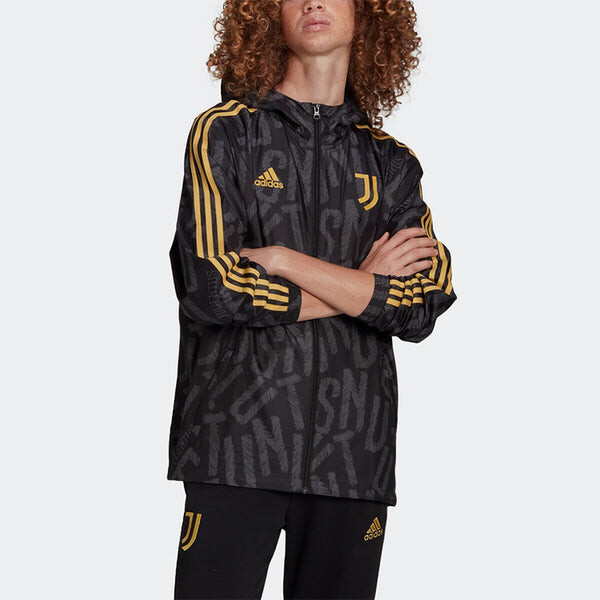 Куртка adidas JUVE WINDBREAKR Juventus Soccer/Football Sports Hooded Jacket Black, черный — фото 3