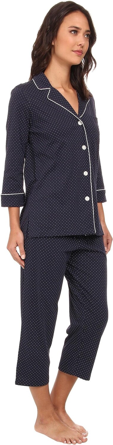 Пижамный комплект-капри Essentials Bingham Knits LAUREN Ralph Lauren, цвет Madeleine Dot Windsor Navy/White — фото 4
