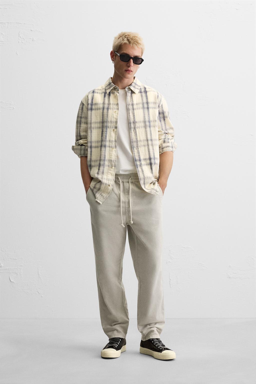 

Брюки из хлопка и льна ZARA, цвет Light grey