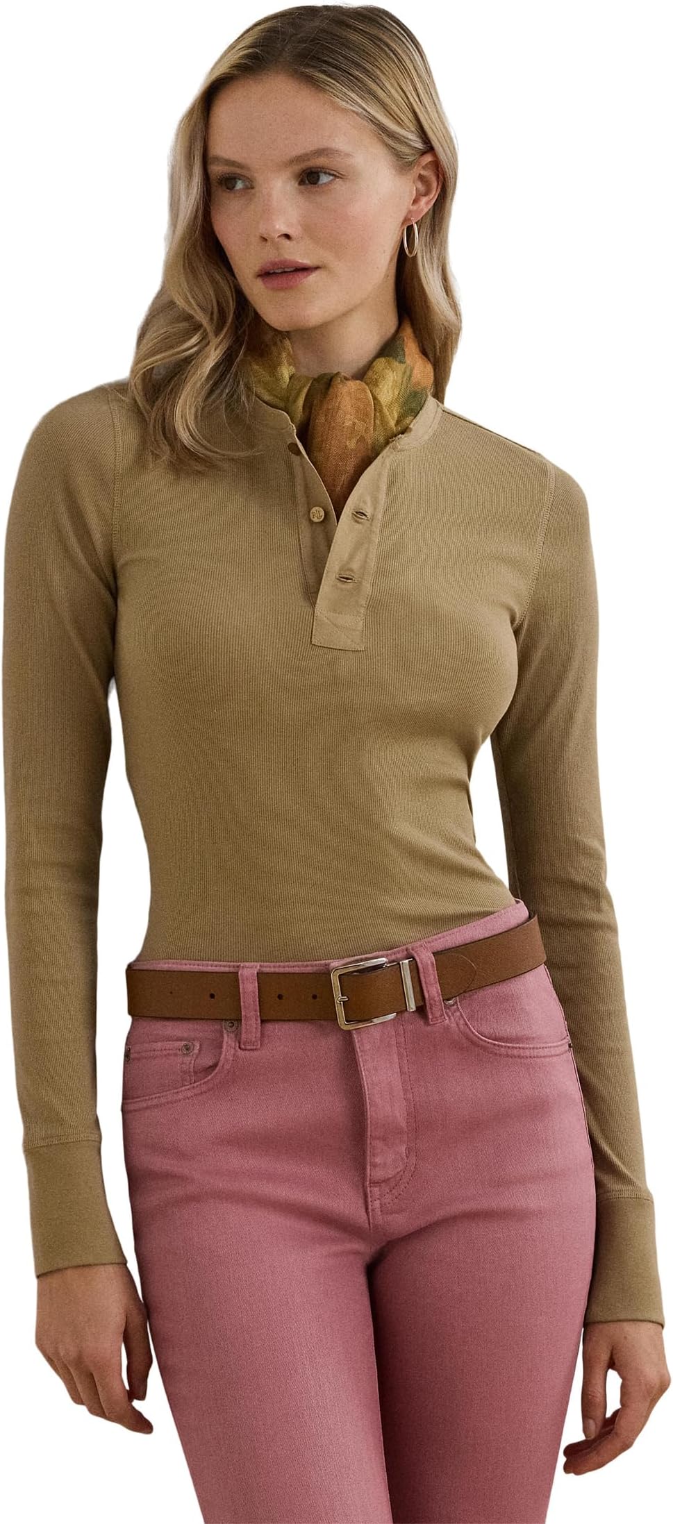 

Топ Lauren Ralph Lauren Stretch Cotton Henley Top, Madison Tan