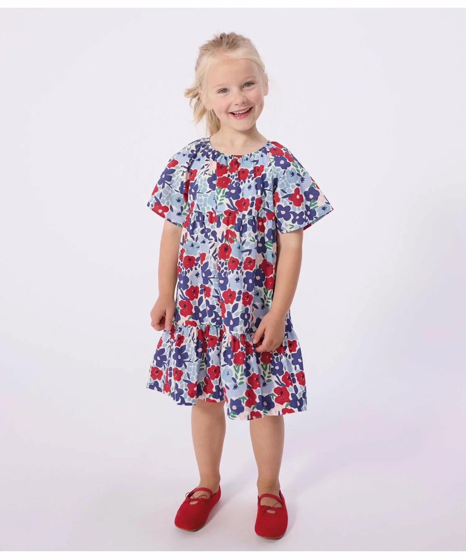 Платье с цветочным принтом PETIT BATEAU, Off-white/multicolor