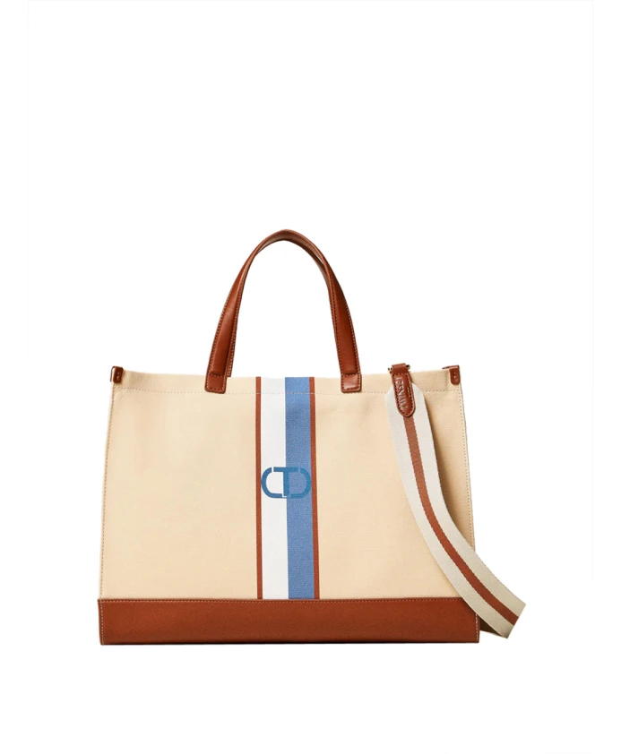 

Бежевая сумка-шоппер с овальным логотипом в виде буквы Т. Twinset, бежевый