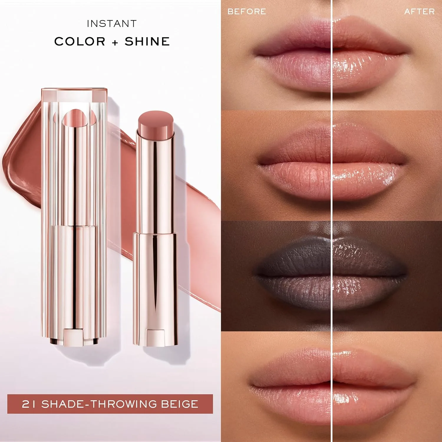 Увлажняющий бальзам для губ Lancôme Lip Idôle Squalane-12 Butterglow - мгновенный блеск, 24-часовое увлажнение и регулируемая интенсивность цвета для гладких и увлажненных губ., 21 SHADE-THROWING BEIGE (Neutral Nude Beige) — фото 3