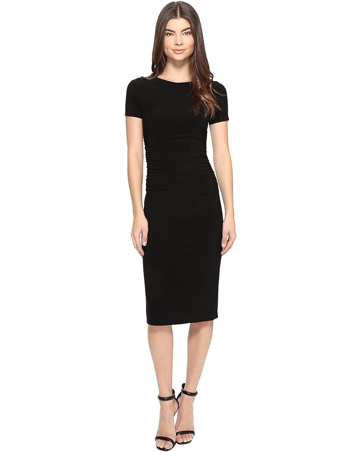 

Платье Norma Kamali Short Sleeve Crew Neck Shirred Waist, черный