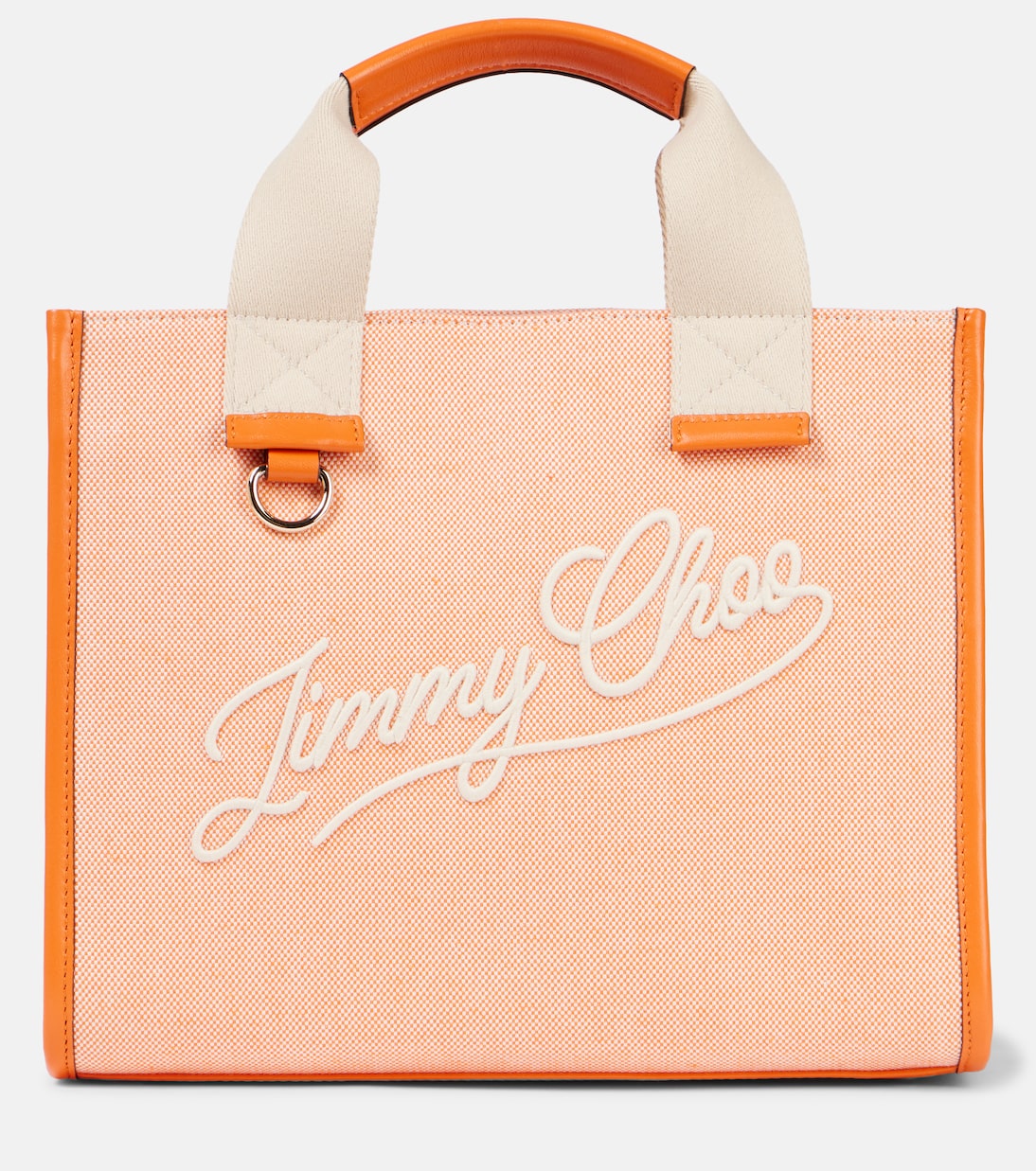 

Сумка-шоппер из ткани с кожаными деталями и логотипом Jimmy Choo, MANDARIN/MANDARIN/LATTE