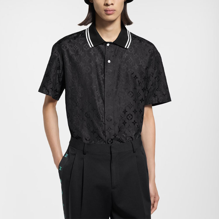 Monogram Moire Jacquard Short Sleeved Silk Shirt LOUIS VUITTON, черный — фото 3