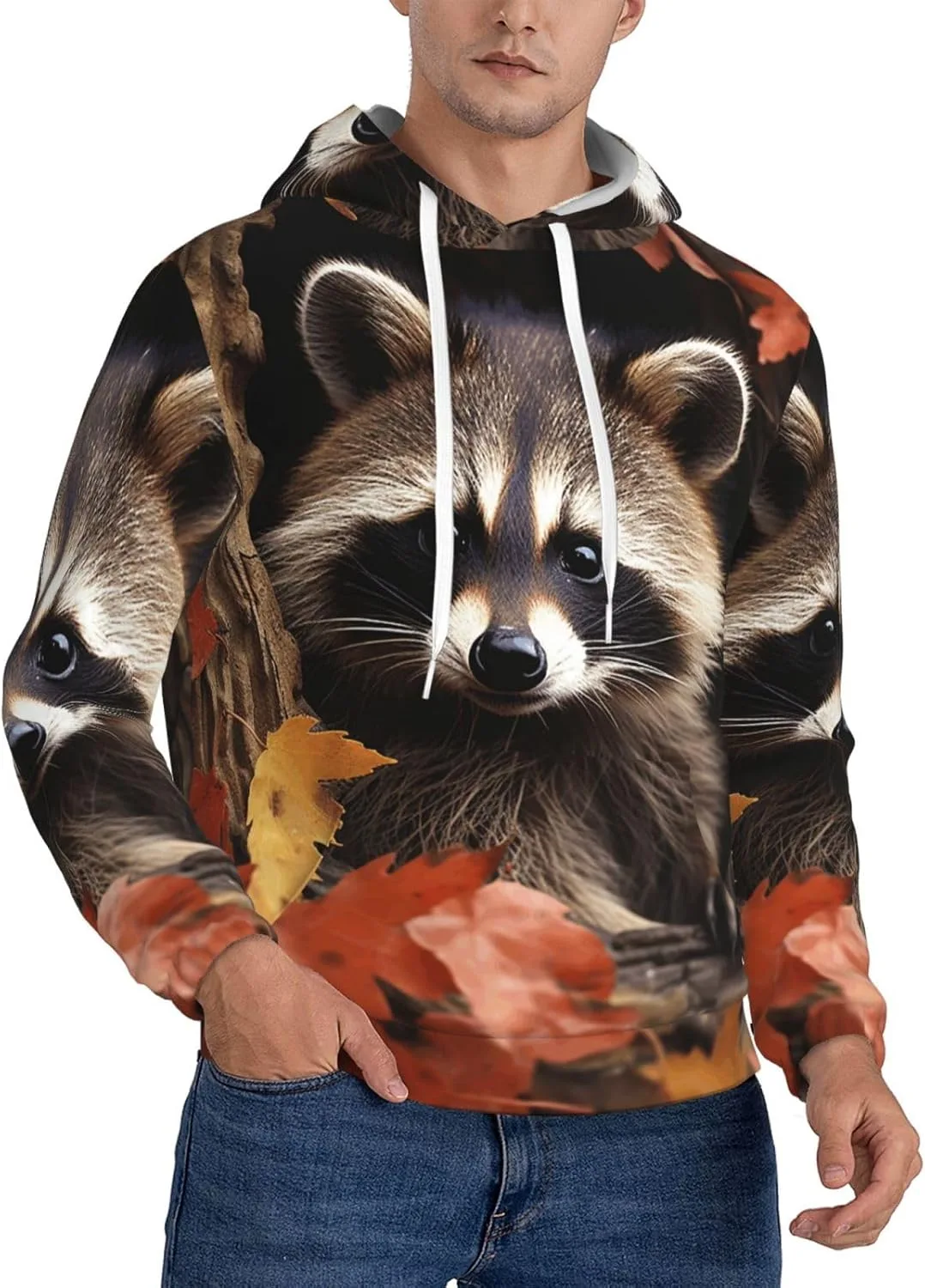 

Мужская флисовая толстовка с капюшоном Raccoon in The Fall Tree Hole HJTRW