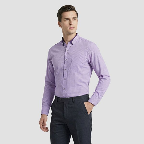 

Мужская рубашка с длинным рукавом в клетку и полоску slim fit, не требующая глажки Cloudstyle, Purple Plaid