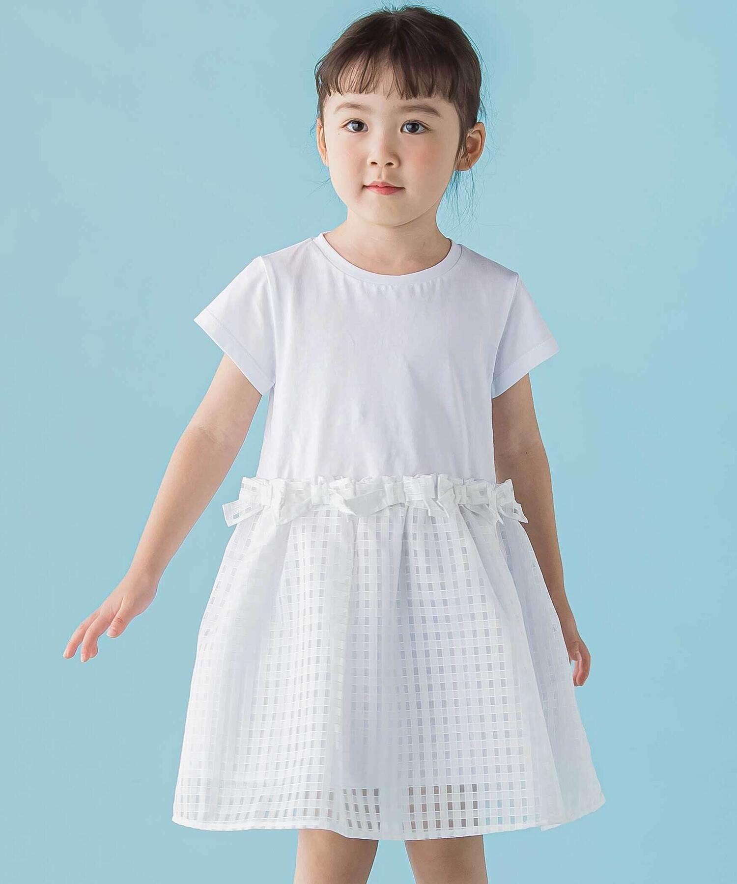 Футболка из джерси + платье в клетку (размеры 95-150 см) BeBe Petits Pois Vert, White