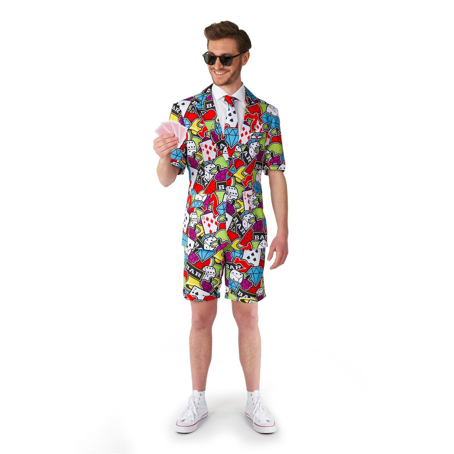 

Мужской костюм летний с галстуком Suitmeister Casino Icons Poker Party, мультикор
