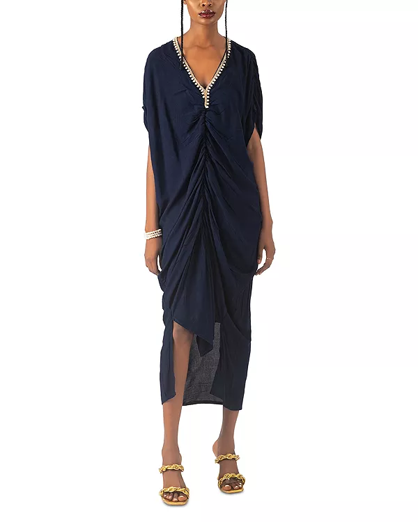 

Асимметричное миди-платье Olami с жемчужной отделкой Busayo, синий