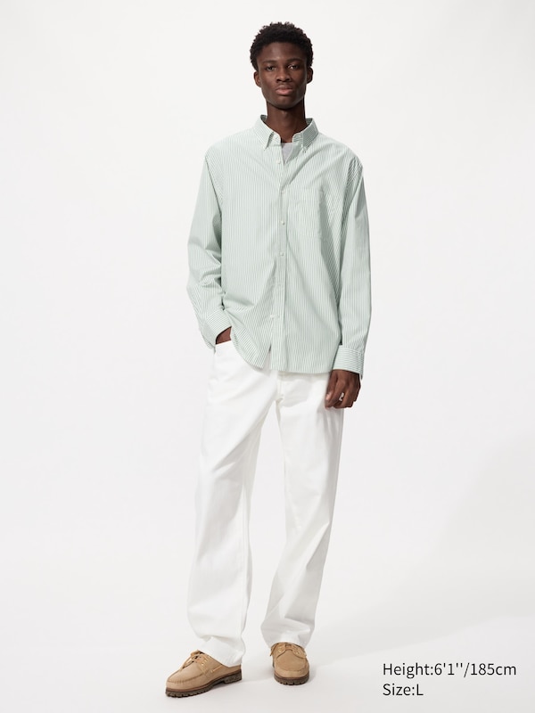 Рубашка regular fit из поплина, button-down (в полоску) Uniqlo, 67 blue — фото 2