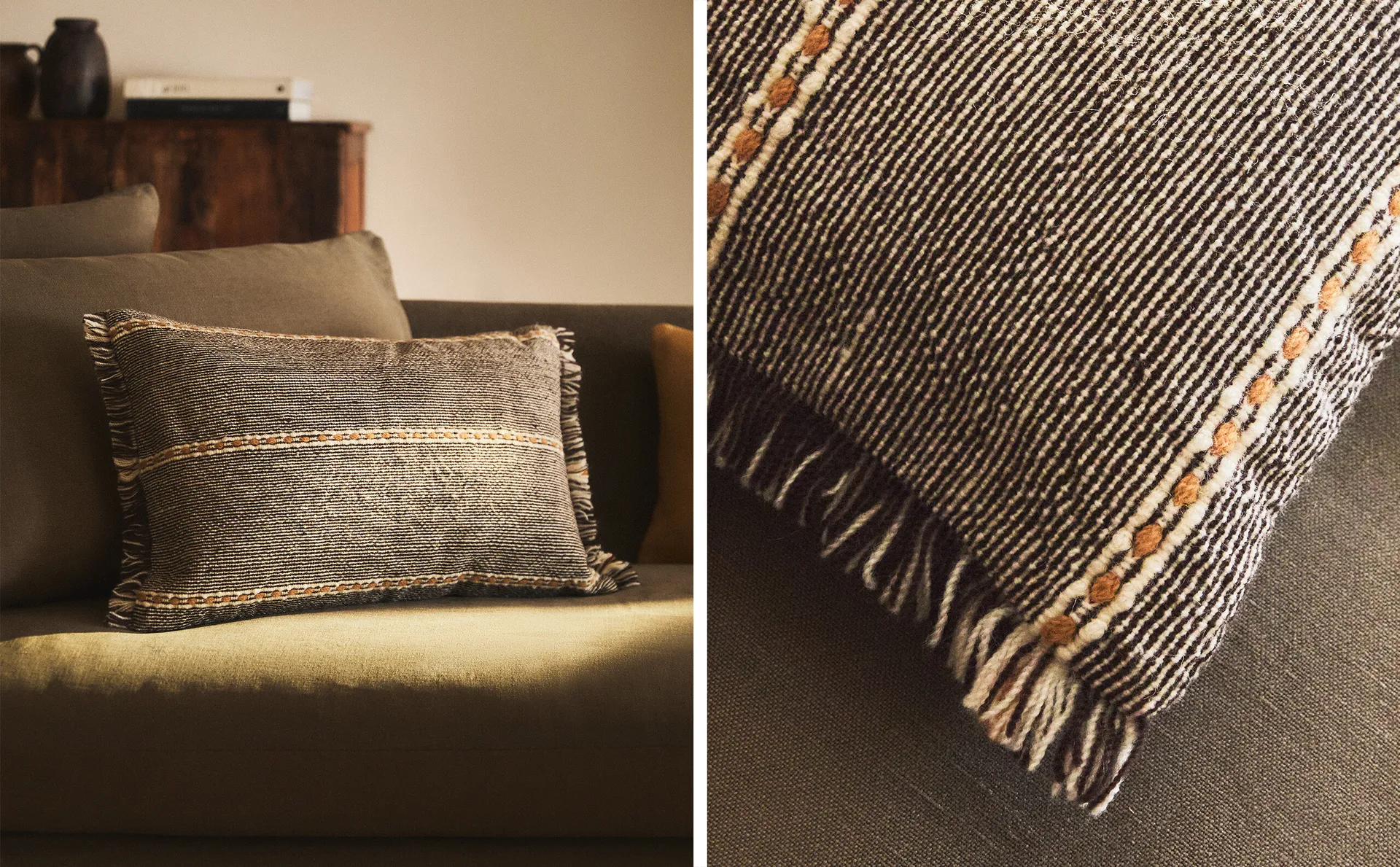 

Полосатый чехол на подушку Zara Home, коричневый