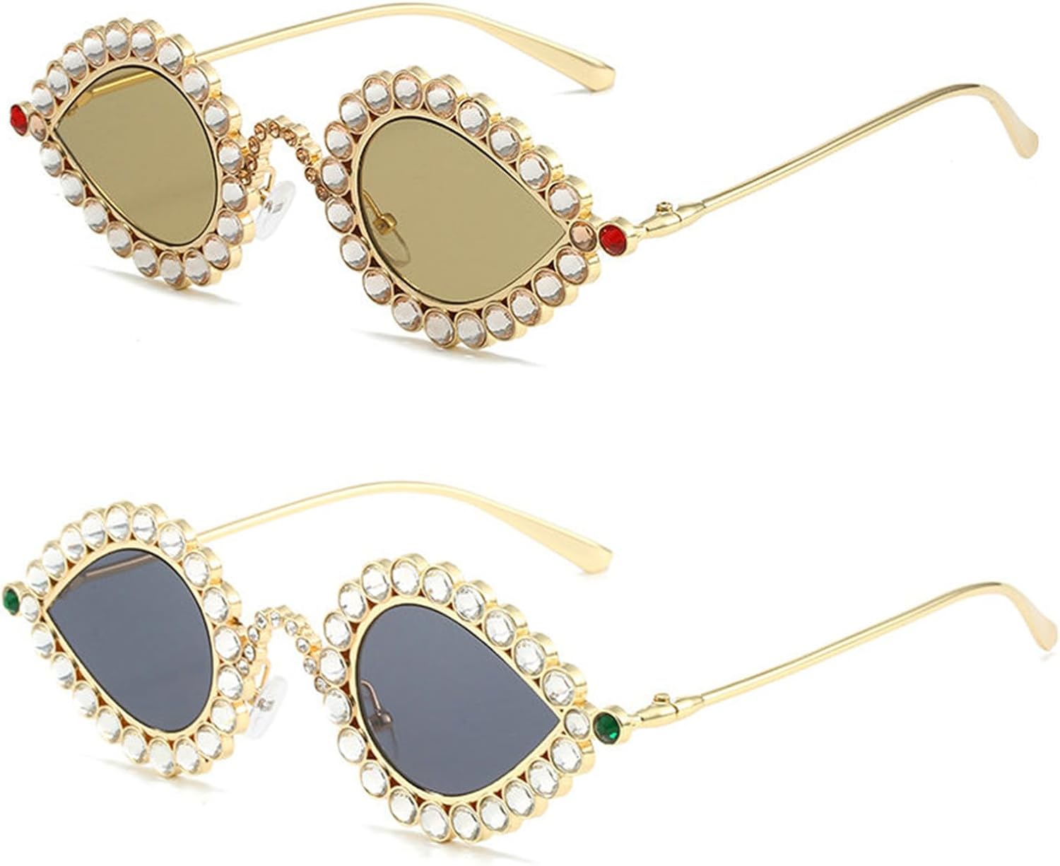 

willochra Милые солнцезащитные очки «кошачий глаз» с бриллиантами для женщин, забавные очки с губами, роскошная хрустальная сексуальная оправа, очки со стразами, 2pcs-gold Black&gold Lens