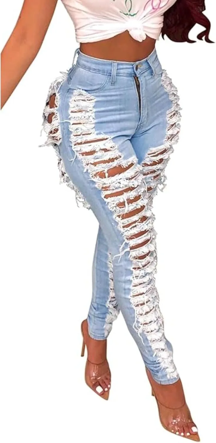 

JEShifangjiusu рваные скинни джинсы для женщин высокая посадка стрейч