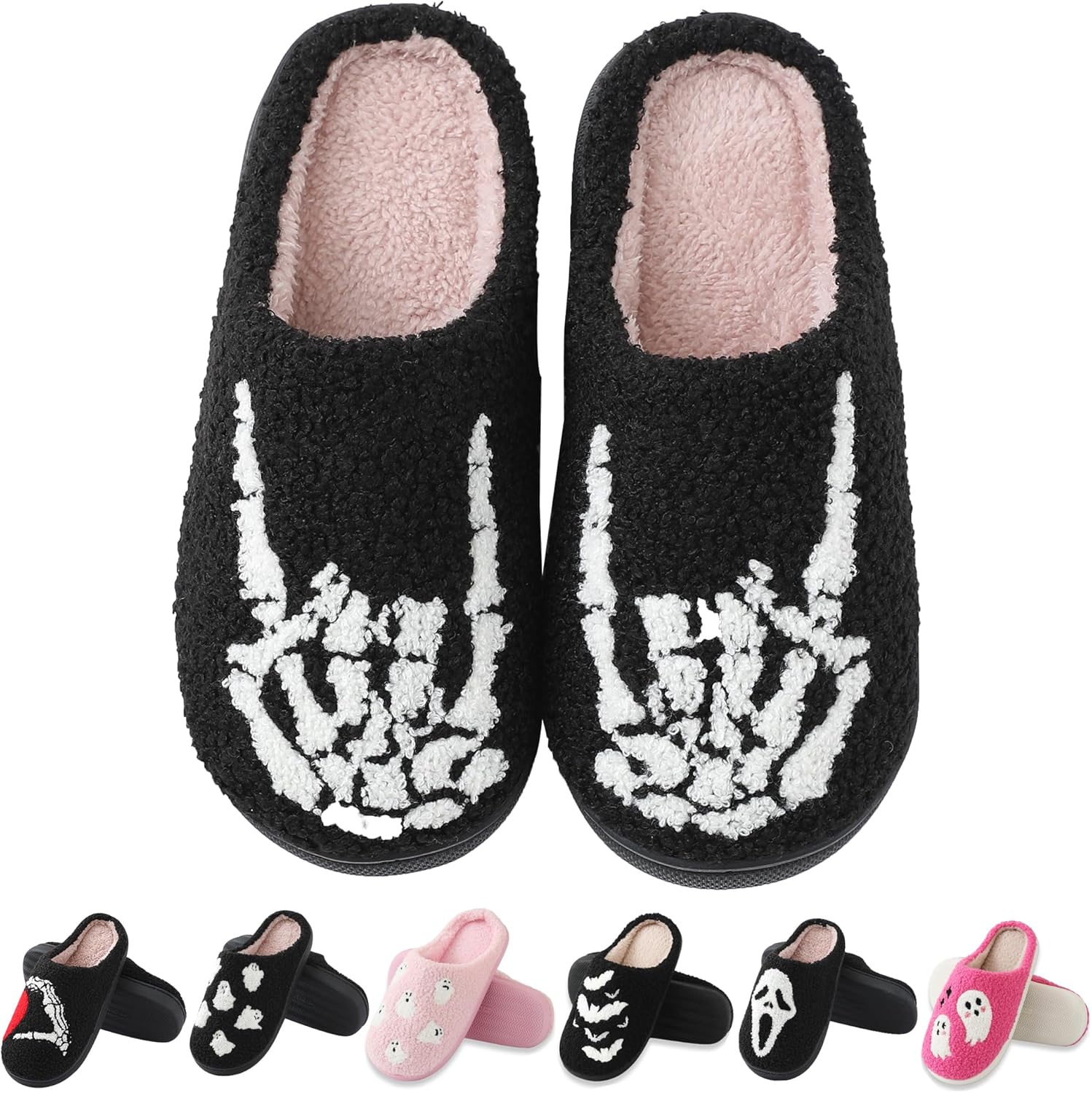 

Домашние тапочки на Хэллоуин для женщин и мужчин, в стиле ретро, из плюша с эффектом памяти, мягкие и теплые, в виде привидений, праздничные, без шнурков, для дома и улицы Qbriuqzp, Finger