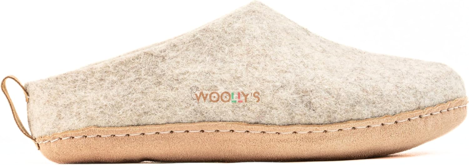 

Домашние тапочки с открытой пяткой Woolly и кожаной подошвой, Премиальная новозеландская шерсть, Ручная работа с итальянским дизайном, Мягкие, дышащие и не имеющие запаха Woolly'S, светло-коричневый