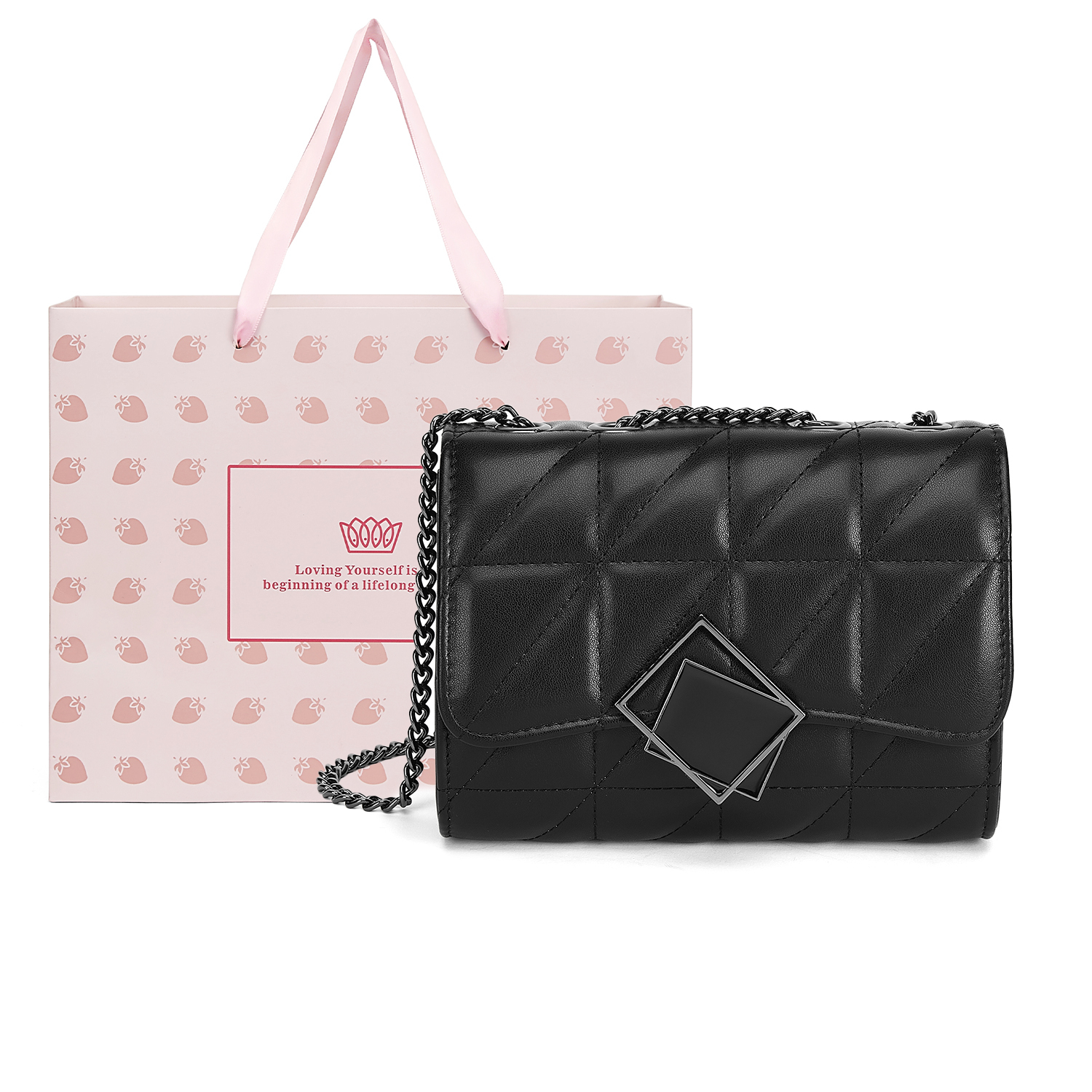 

CORALDAISY Синтетическая кожаная сумка-кроссбод с цепочкой, Mousse Black+Shopping Bag