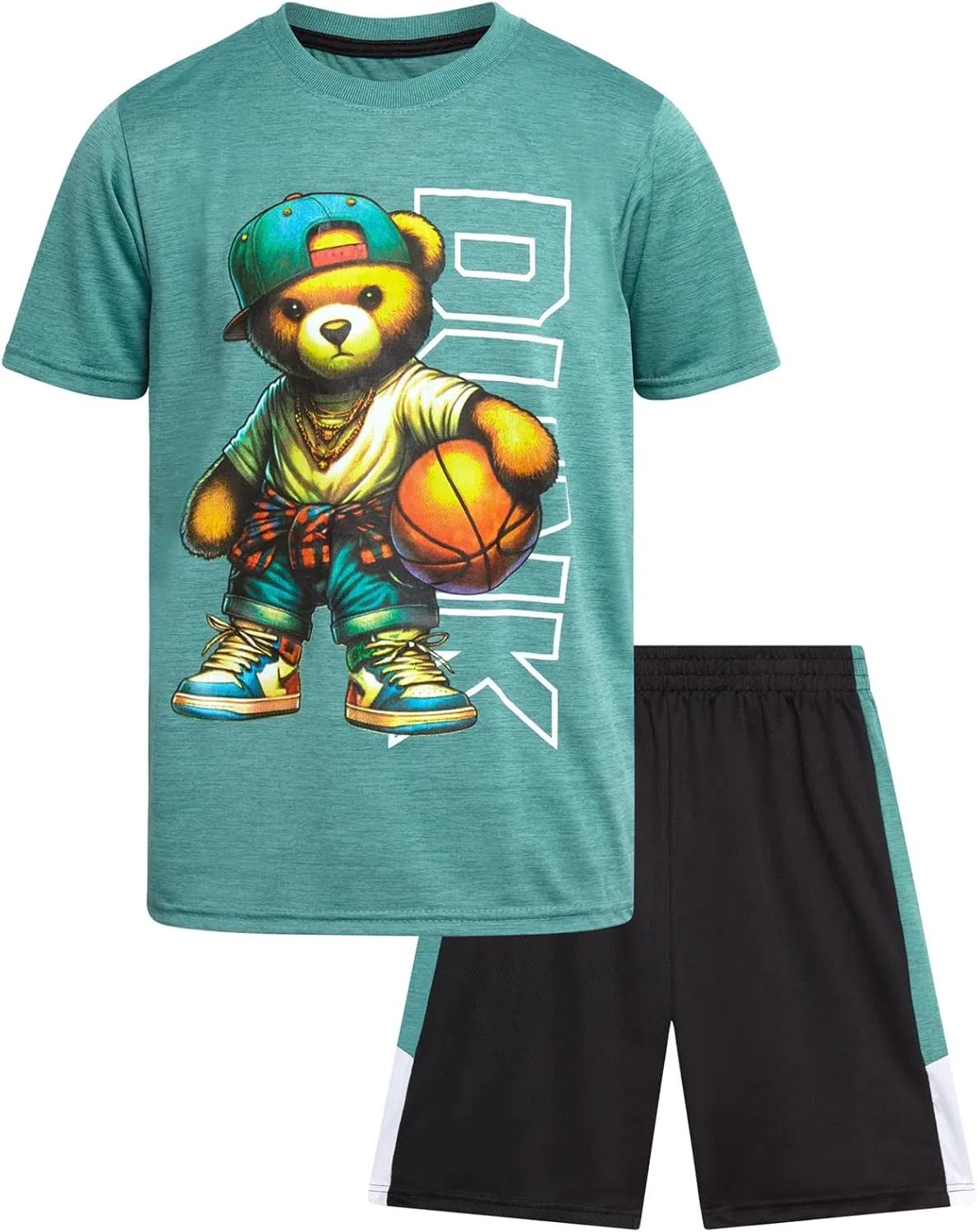 Спортивный костюм для мальчиков Pro Athlete, футболка и шорты, Green/Black Basketball Bear