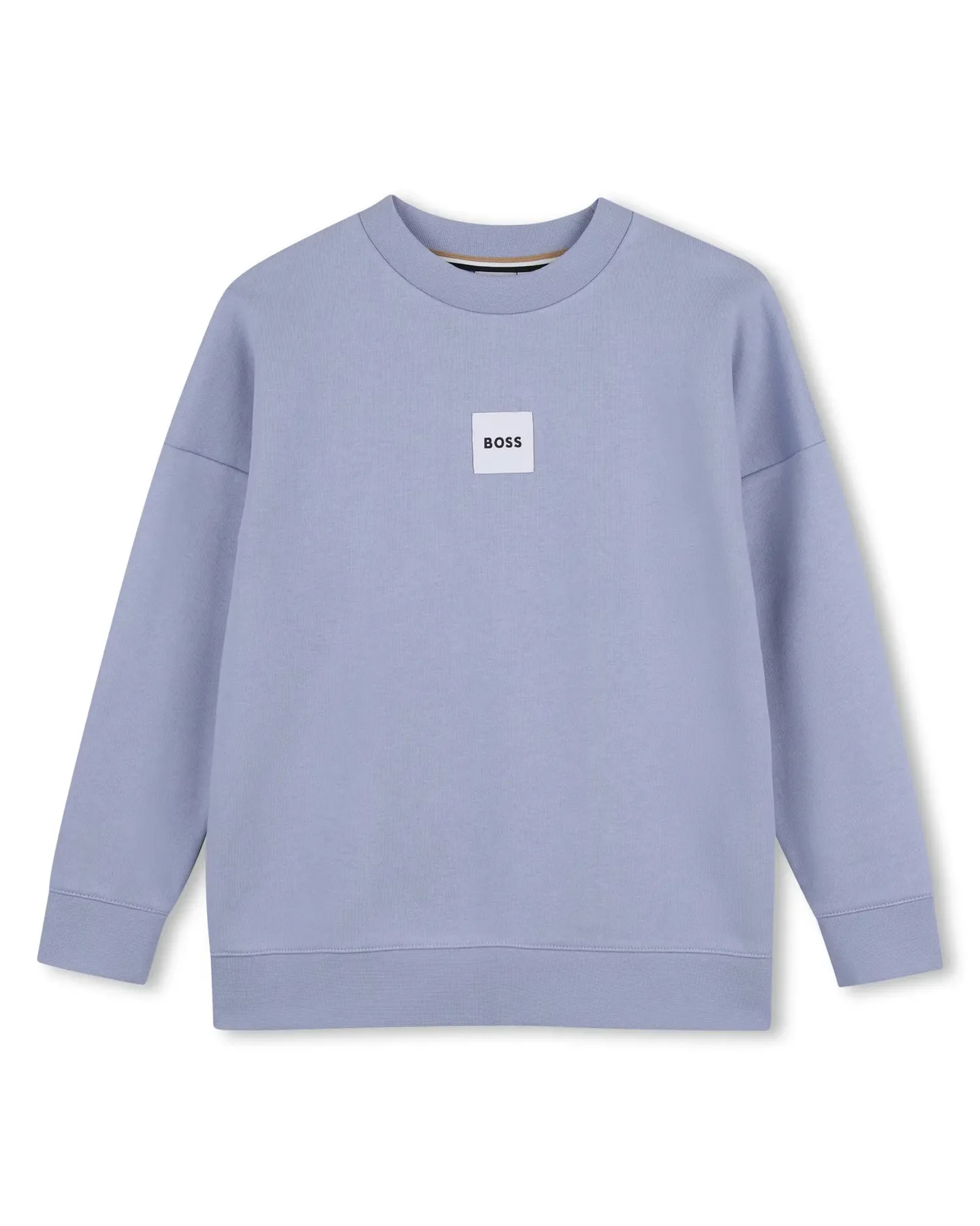 Детский свитшот с длинным рукавом без капюшона, однотонный, из хлопка BOSS Kidswear, Natural