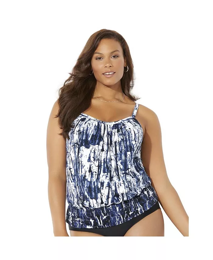 

Женский легкий топ-танкини с круглым вырезом и кокеткой Swimsuits for All, мультиколор