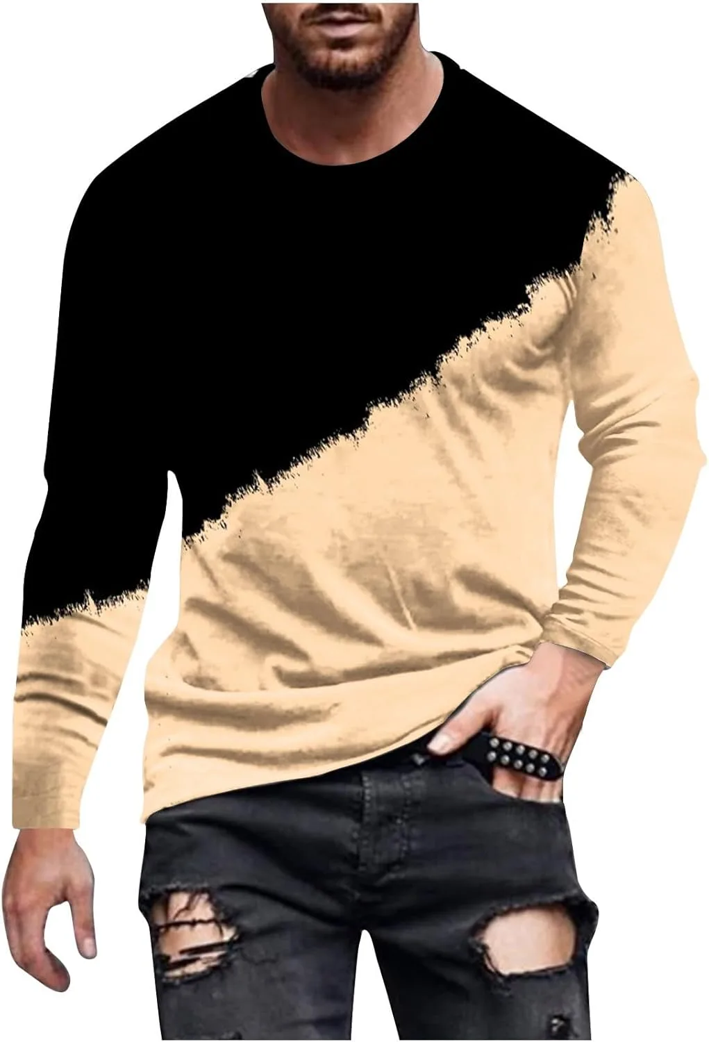 

Мужская футболка с цветными блоками, длинный рукав, хлопок, уличный стиль Sdeycui