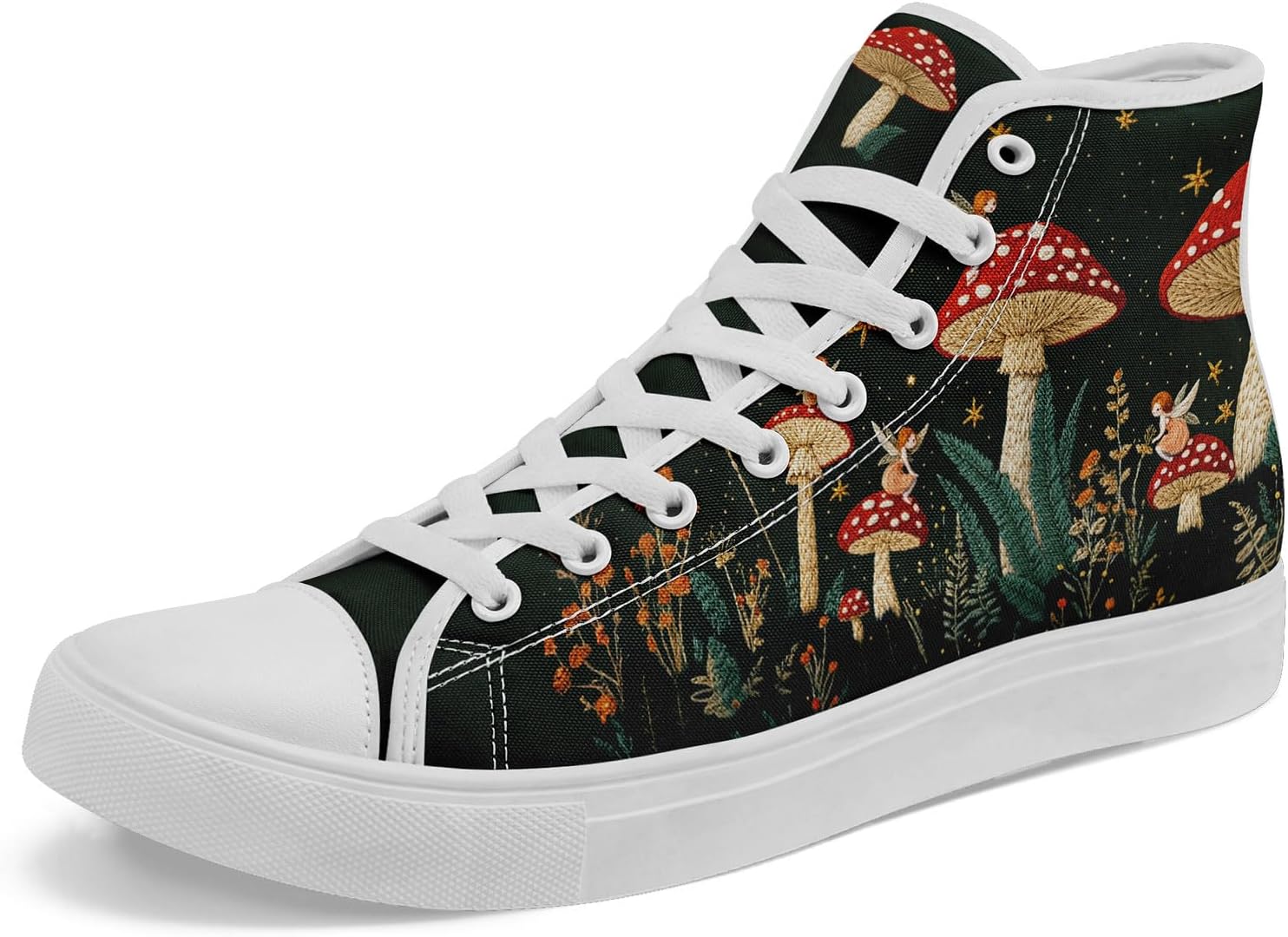 

Женские стильные высокие кеды из холста AWSOLE с принтом цветов и грибов, подарок для нее, легкие модные повседневные туфли на плоской подошве, белый/черный/красный/зеленый/бежевый