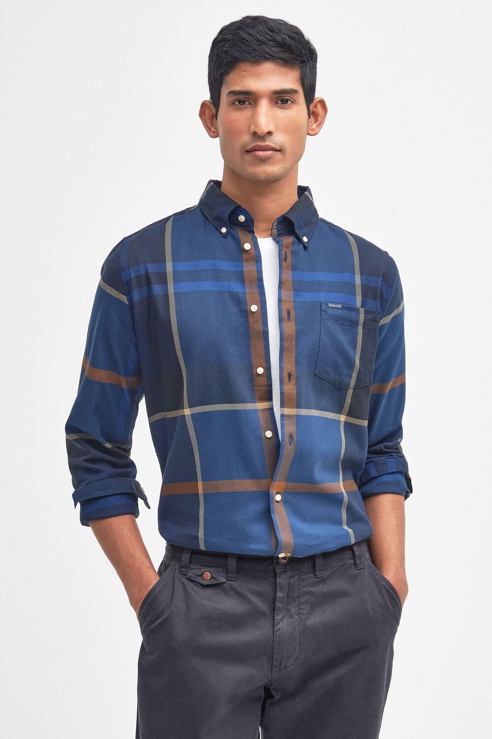 

Рубашка в клетку тартан из 100% хлопка Barbour, синий