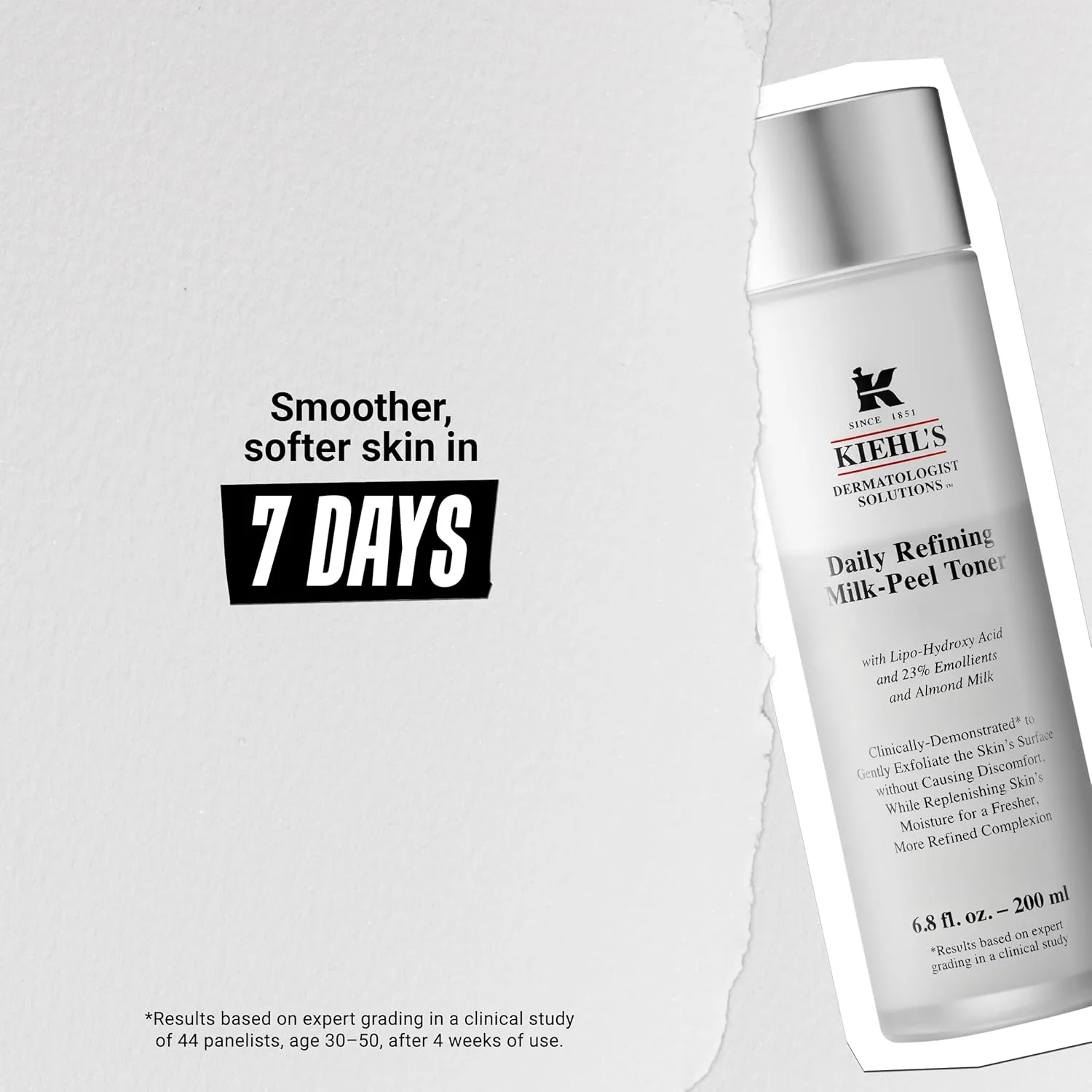 Тоник для лица Kiehl's Daily Refining Milk-Peel, мягкое отшелушивание, выравнивает текстуру, осветляет и смягчает кожу, восстанавливает влагу, с липо-гидроксикислотой и миндальным молоком, 200 мл — фото 4