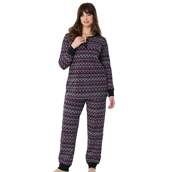 

Термобелье Plus size в стиле хенли Dreams & Co., Black Multi Hearts