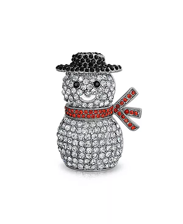 

Зимний праздничный шарф-брошь в виде снеговика с белыми блестками и кристаллами, посеребренная Bling Jewelry, clear