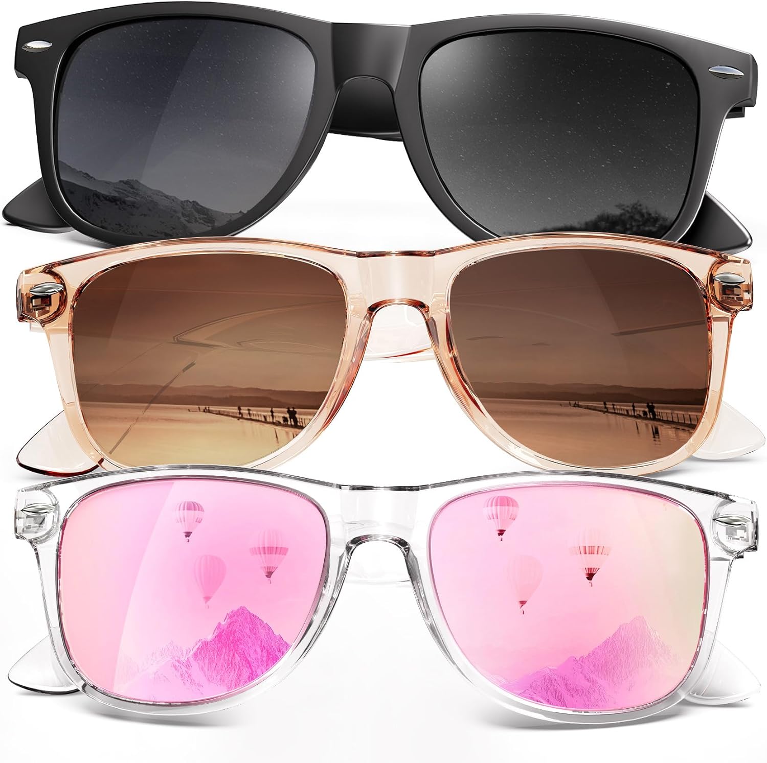 

Поляризованные солнцезащитные очки KALIYADI для мужчин и женщин, матовые линзы, цветные зеркальные линзы, защита от УФ-излучения UV400 (3 шт.), Black+crystal Brown+rose Pink