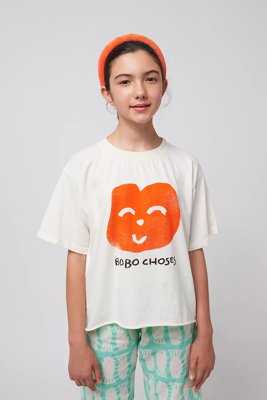 

Детская хлопковая футболка Joyful Face Bobo Choses, белый