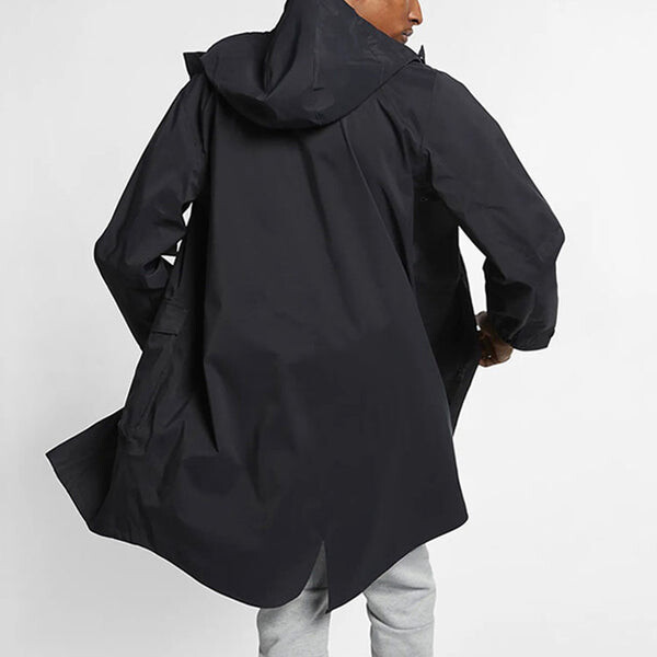 Куртка men's solid color athleisure casual sports mid-length hooded windbreaker Nike, черный — фото 3