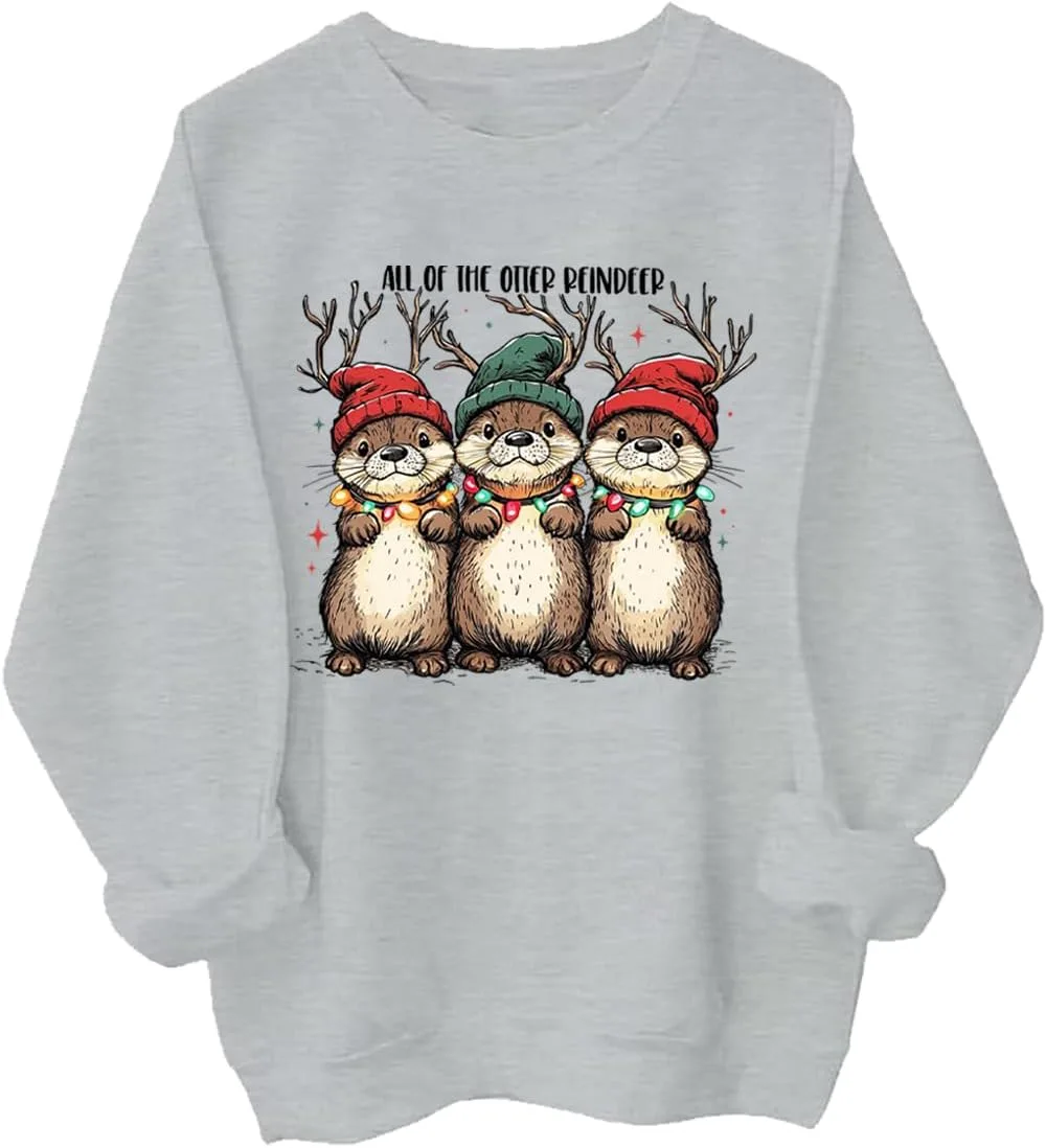 

Толстовка с оленем и выдрой Funny Otter Christmas Hoodie JIONOCY