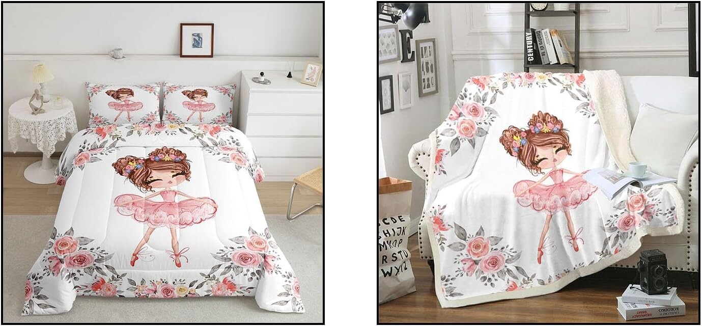 

Erosebridal, комплект постельного белья Girly Ballet Themd из 4 предметов + одеяло