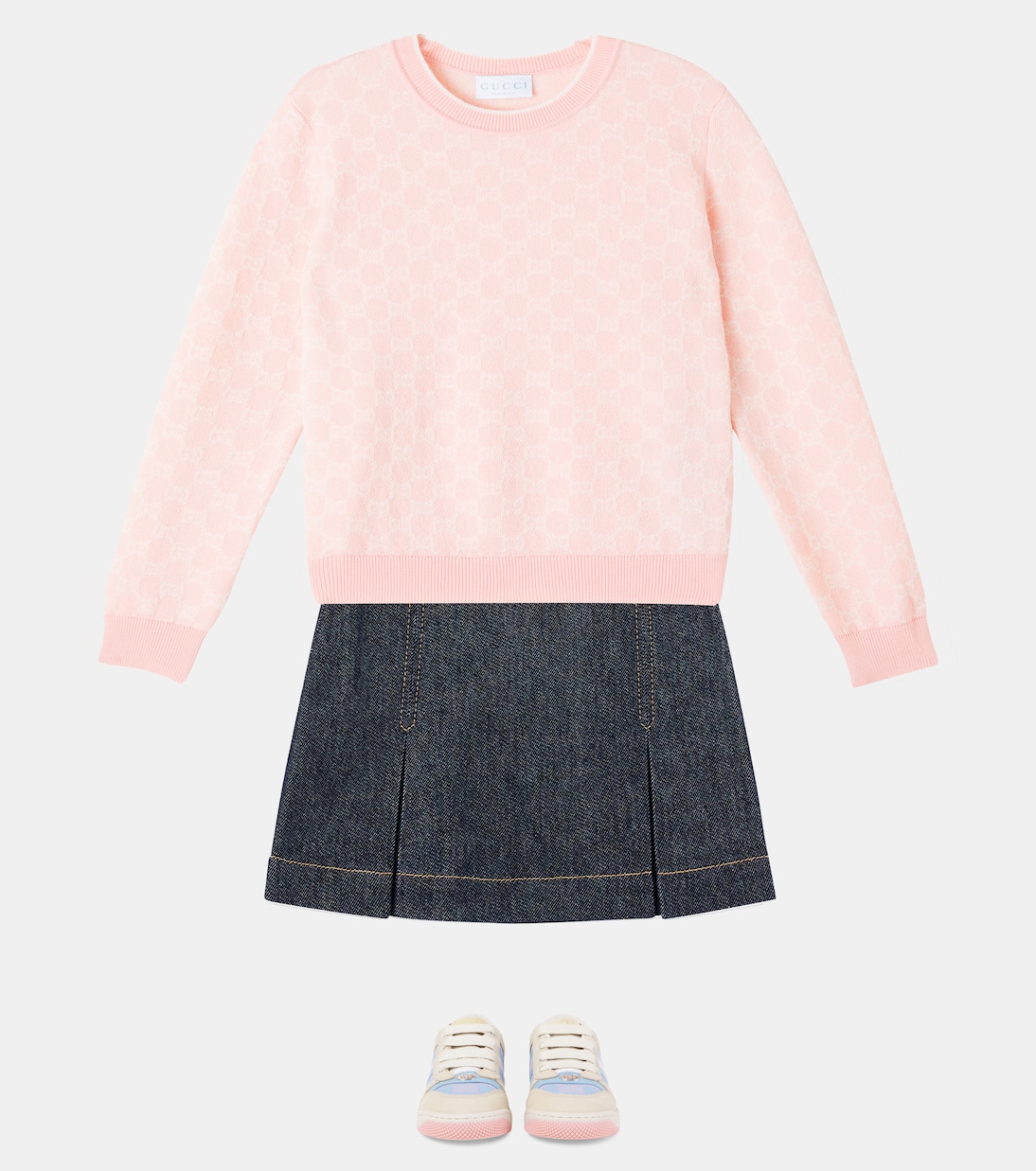 GG шерстяной свитер с жаккардовым узором Gucci Kids, Pale Rose/White — фото 2
